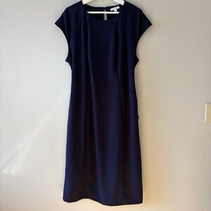 New York & Company Navy Capped Sleeve Midi Dress Business Casual Women's XXL